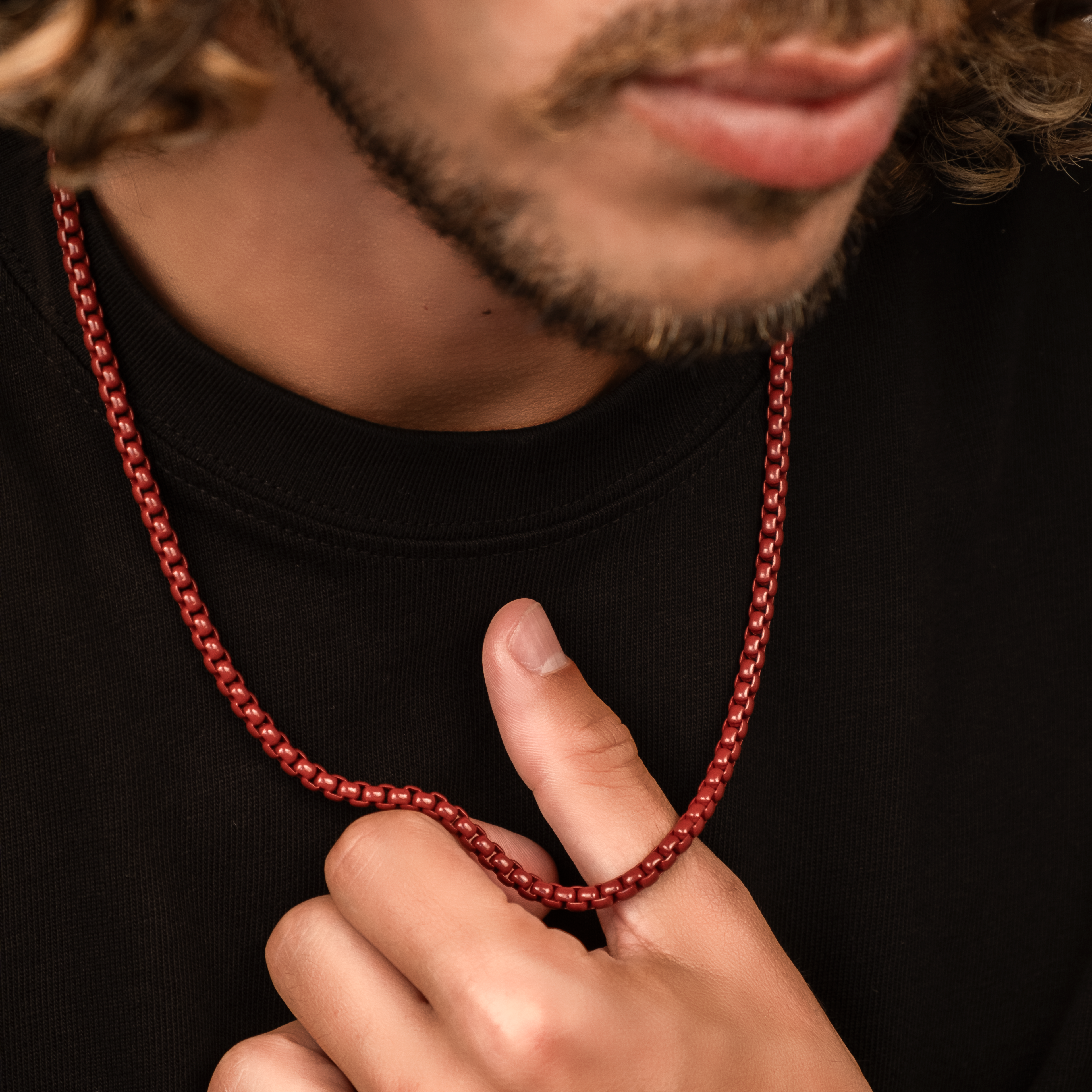 Round Box Chain Necklace "Leo" | Red Stainless Steel 4.5mm