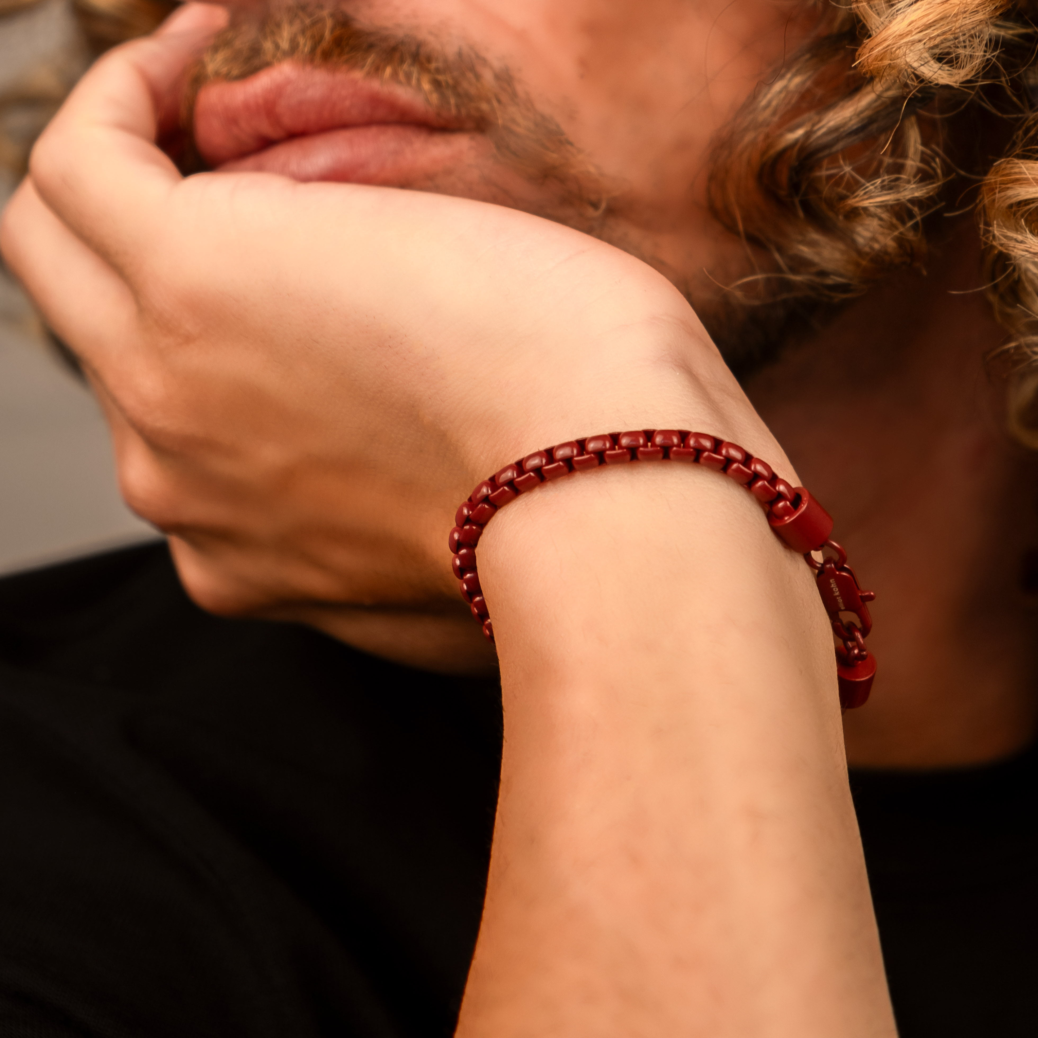 Round Box Chain Bracelet "Leo" | Red Stainless Steel 4.5mm