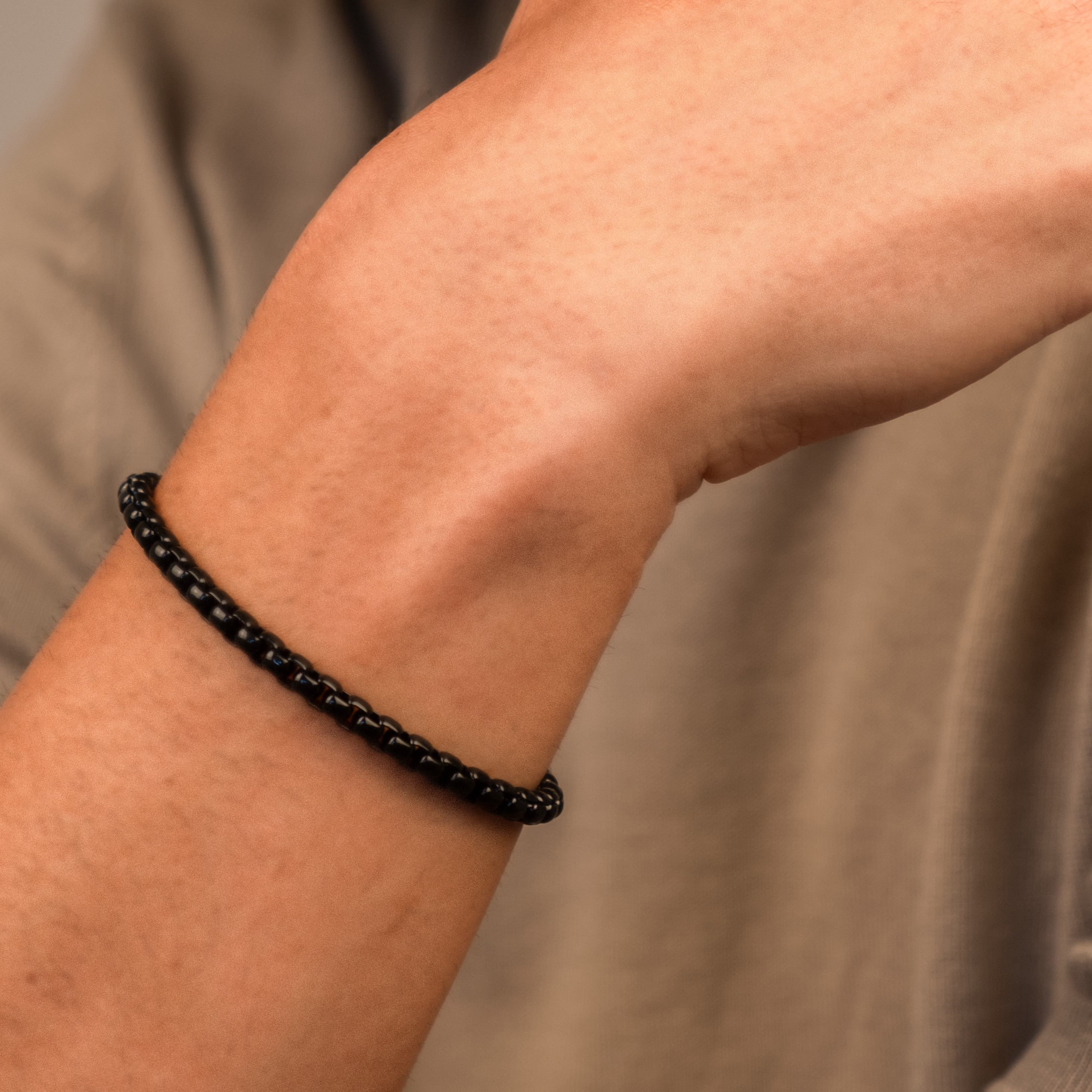 Round Box Chain Bracelet "Leo" | Black Stainless Steel 4.5mm